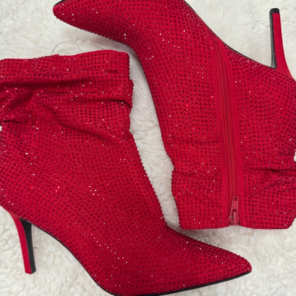 Red Rhinestone Ankle Boots